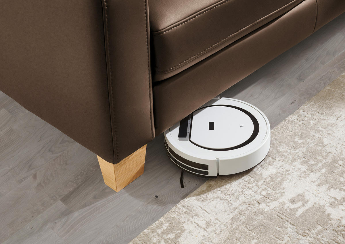ECKSOFA in Echtleder Graubraun  - Eiche Bianco/Graubraun, Konventionell, Leder/Holz (257/235cm) - Valdera