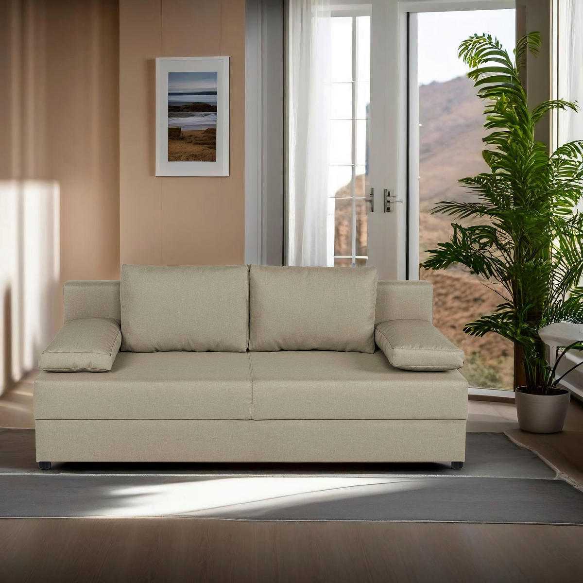 SCHLAFSOFA  mit Liegefunktion, Rücken echt Beige  - Beige/Schwarz, Design, Kunststoff/Textil (190/80/75cm) - P & B