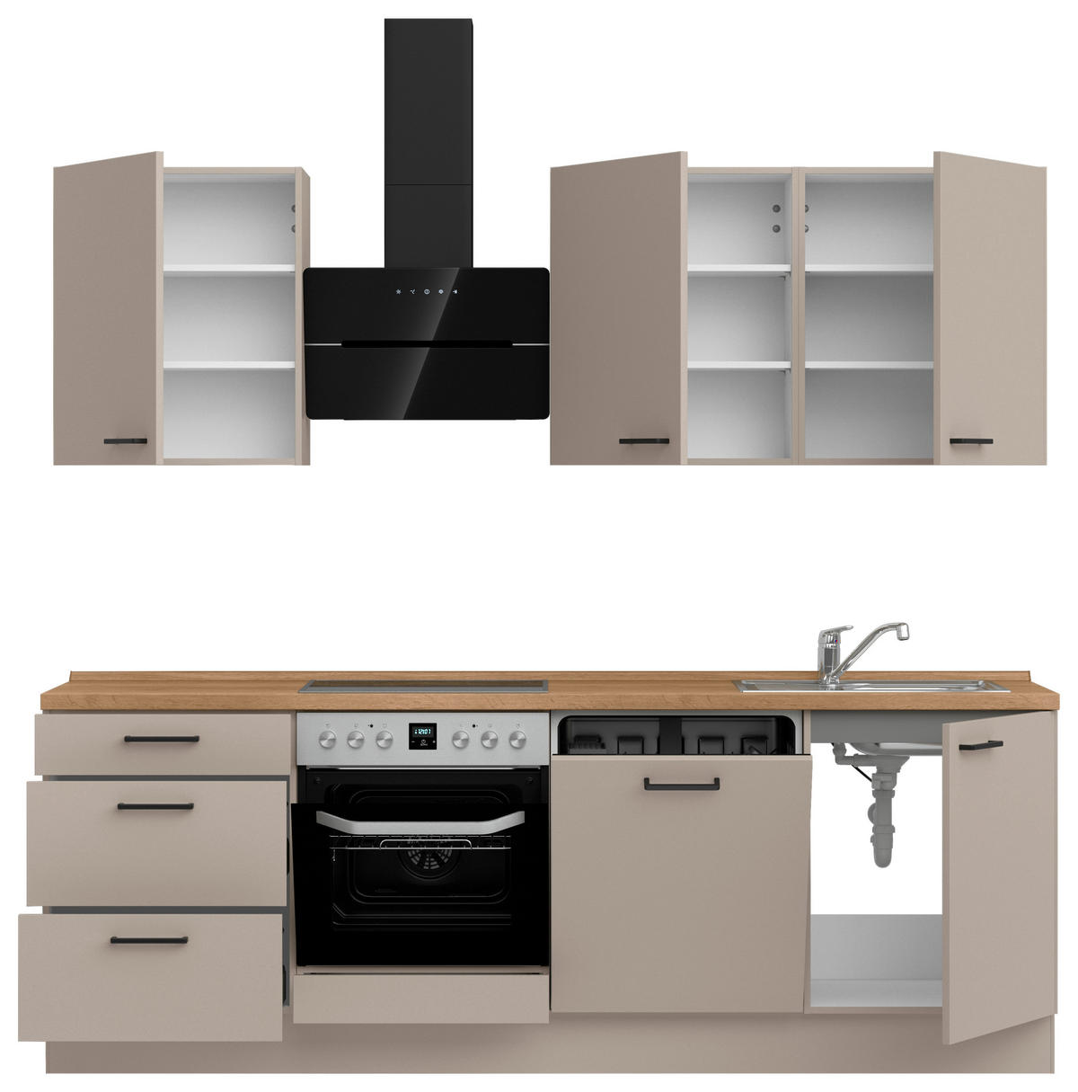 KÜCHENLEERBLOCK 240 cm   in Eichefarben, Sandfarben  - Sandfarben/Eichefarben, MODERN, Holzwerkstoff/Metall (240cm) - Nobilia