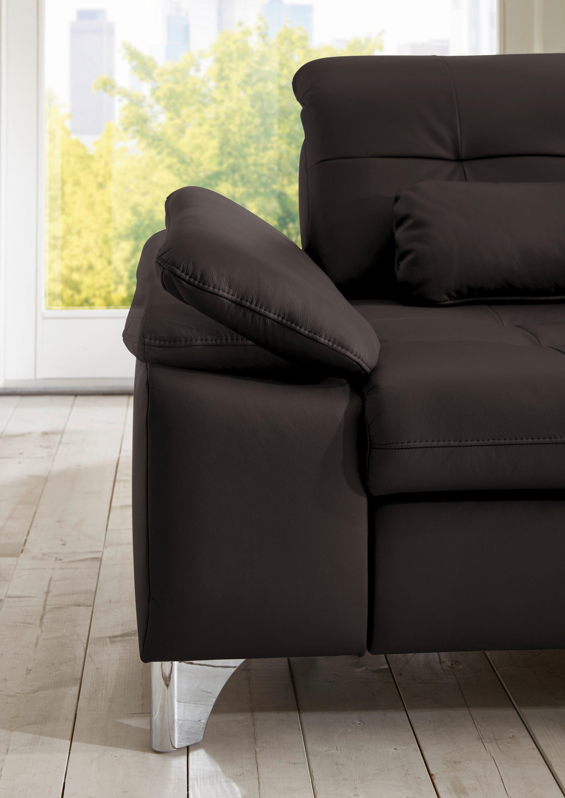 ECKSOFA in Echtleder Dunkelbraun  - Dunkelbraun/Alufarben, Design, Leder/Metall (309/211cm) - Beldomo Speed
