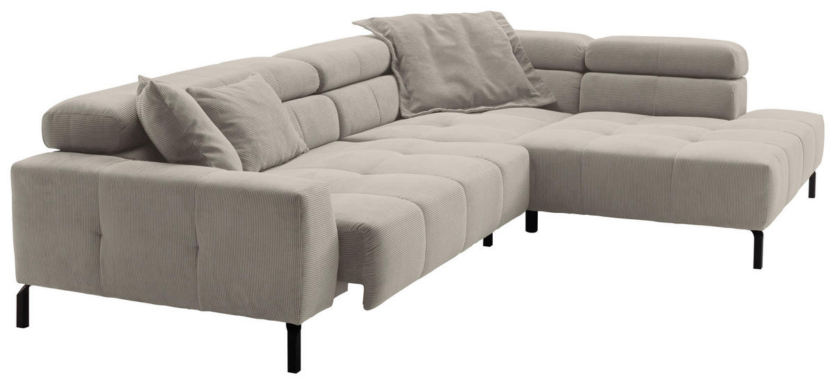 ECKSOFA in Feincord Sandfarben  - Sandfarben/Schwarz, Konventionell, Textil/Metall (311/219cm) - Hom`in