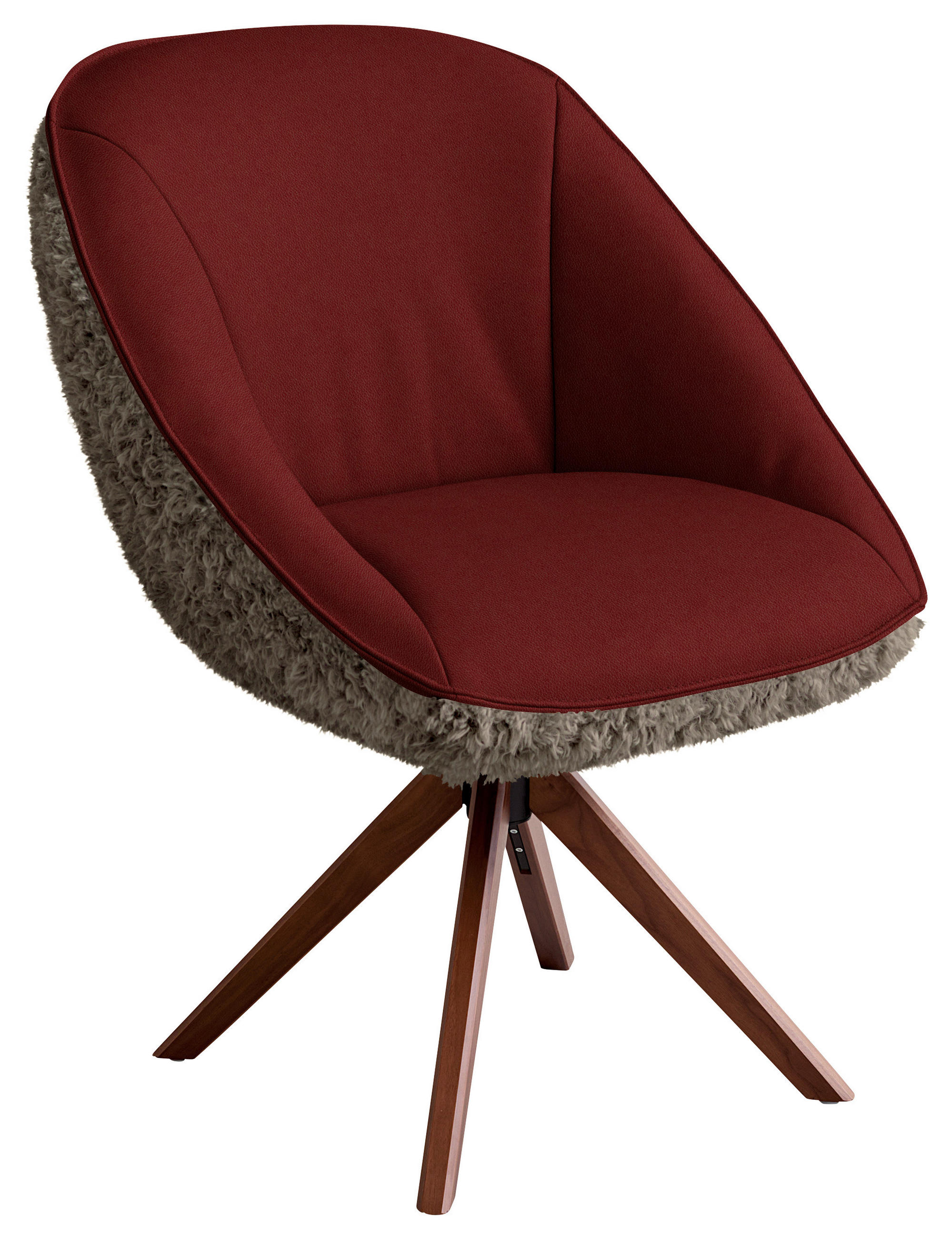 ARMLEHNSTUHL  Beinauswahl, Lederauswahl, Stoffauswahl, inklusive Armlehnen, automatische Rückholfunktion, gepolsterte Armlehnen, Sitzfläche 320° drehbar Hochflor Echtleder  - Weinrot/Nussbaumfarben, Design, Leder/Holz (61/89/70cm) - Koinor