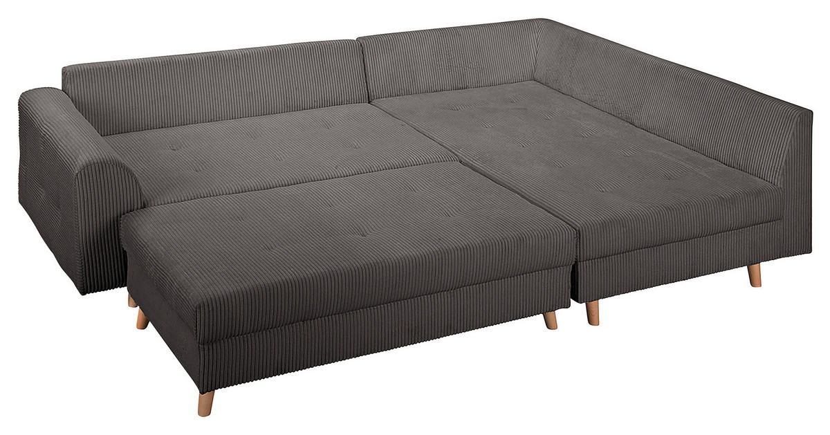 ECKSOFA inkl. Hocker Ariella Dunkelgrau Cord  - Dunkelgrau/Naturfarben, Design, Holz/Textil (231/161cm) - Livetastic