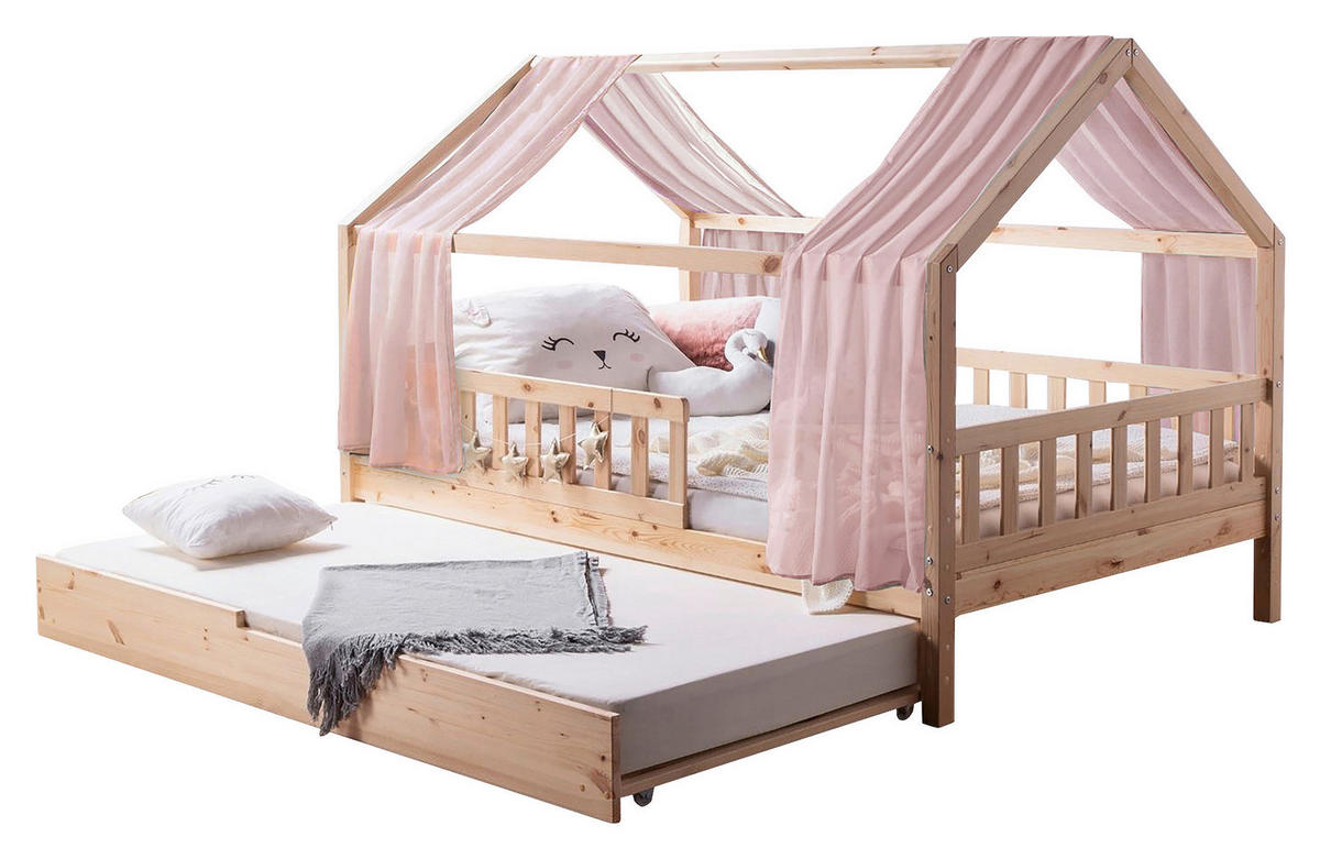 HAUSBETT 90/200 cm,  in Naturfarben, Altrosa  - Altrosa/Naturfarben, MODERN, Holz/Textil (90/200cm) - MID.YOU