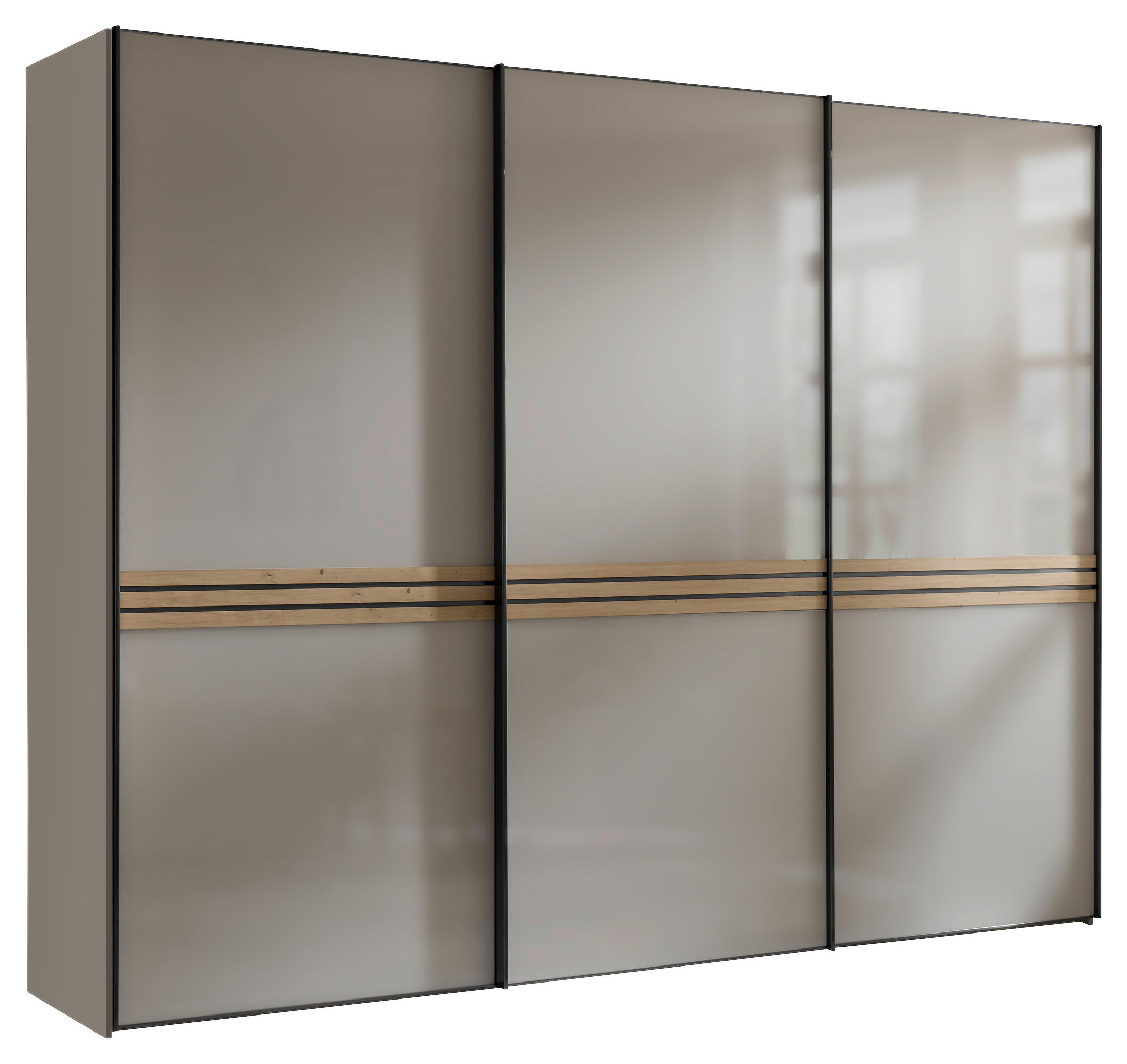 SCHWEBETÜRENSCHRANK in Eiche Artisan, Sandfarben  - Sandfarben/Graphitfarben, Design, Glas/Holzwerkstoff (280/222/68cm) - Moderano