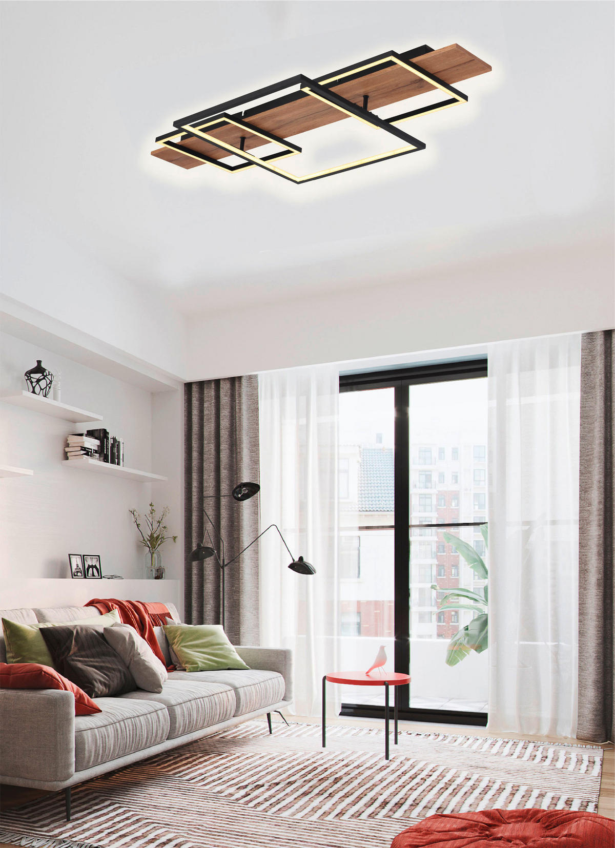LED-DECKENLEUCHTE 95/40/10 cm   - Opal/Schwarz, Basics, Holzwerkstoff/Kunststoff (95/40/10cm) - Novel