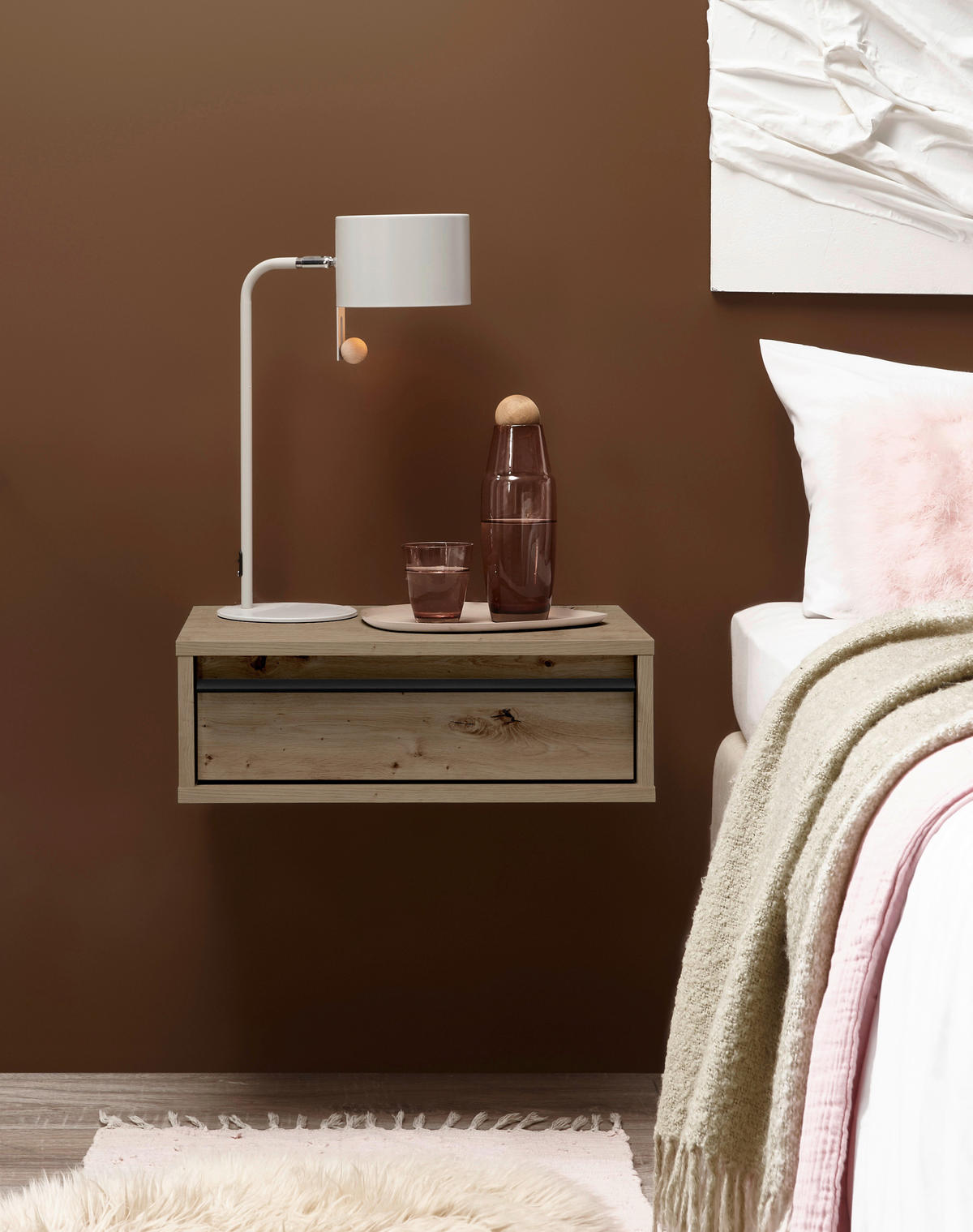 NACHTSCHRANK 50/17/34 cm  - Schwarz/Eiche Artisan, KONVENTIONELL, Holzwerkstoff/Metall (50/17/34cm) - Chameo