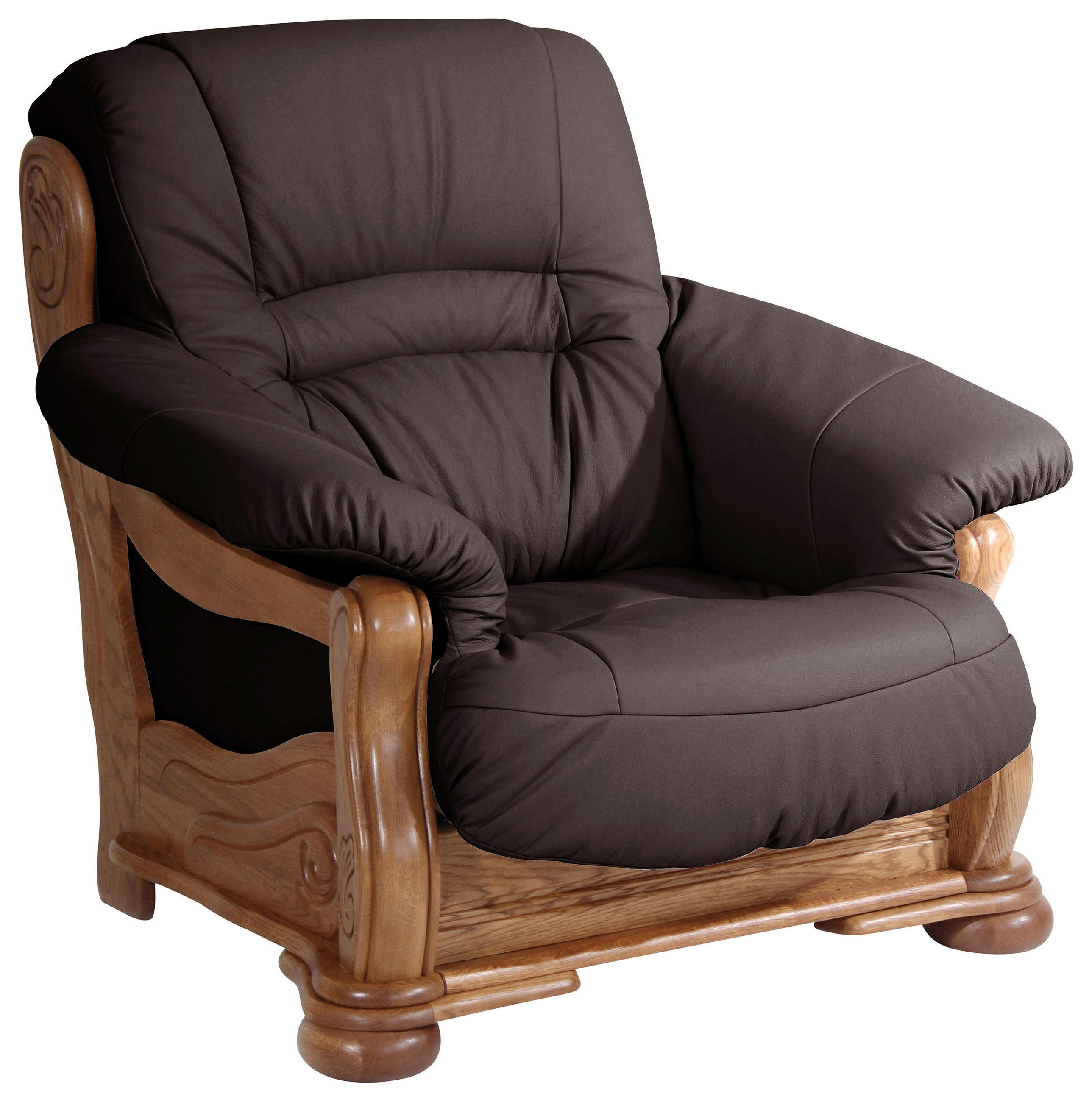 SESSEL Echtleder Braun - Eichefarben/Braun, LIFESTYLE, Leder/Holz (104/95/95cm) - Max Winzer