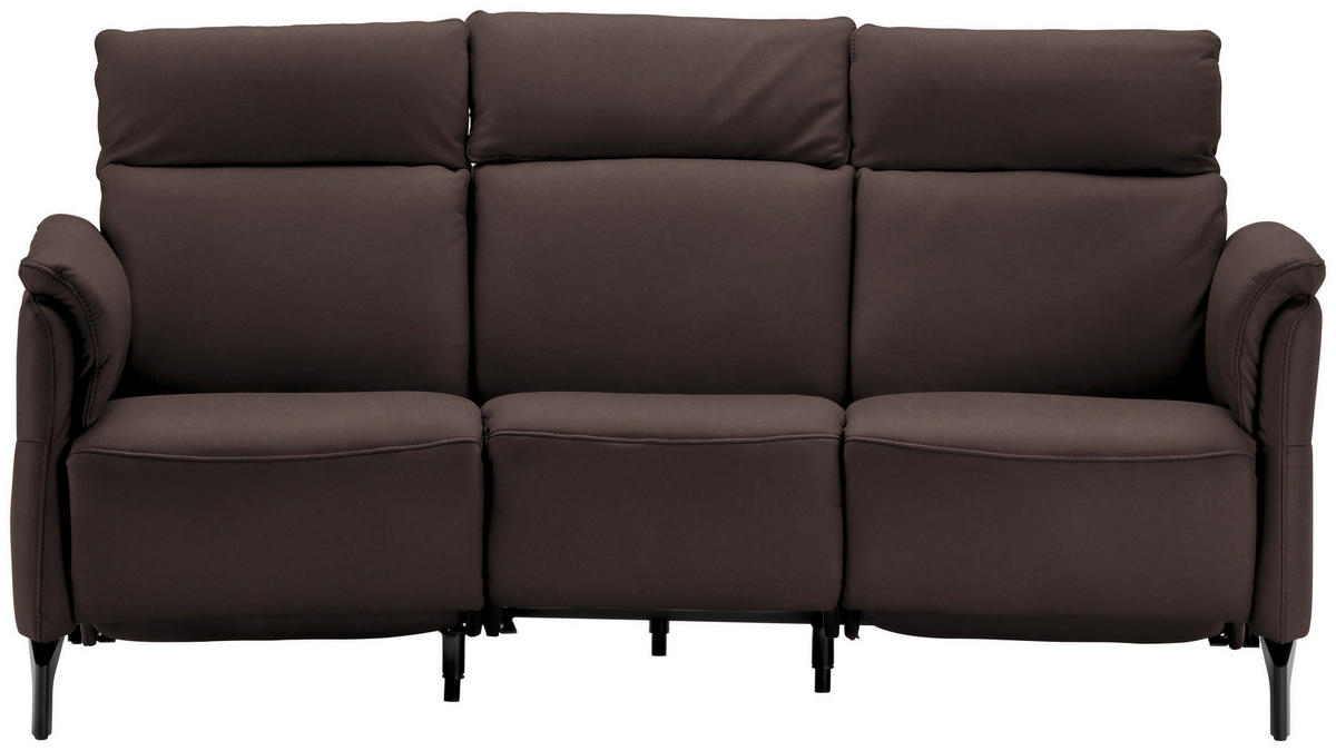 TRAPEZSOFA Echtleder Dunkelbraun  - Dunkelbraun/Schwarz, KONVENTIONELL, Leder/Metall (221/103/95cm) - Dieter Knoll