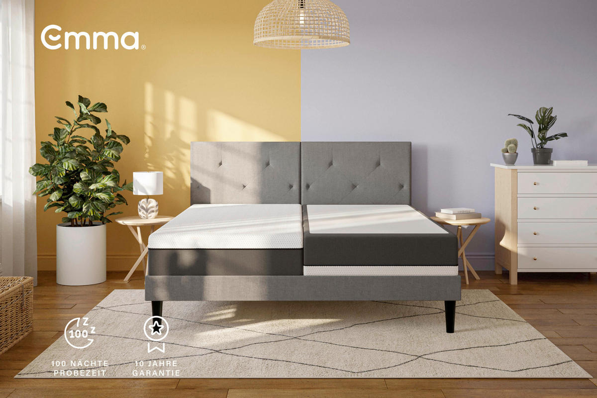 WENDEMATRATZE ORIGINAL 25 FLIP, 160/200 cm, Höhe ca.: 25 cm, Wendematratze mit unterschiedlichen Härtegraden, H2 + H3 = mittel + fest, 5-Zonen - Weiß/Grau, Basics, Textil (160/200cm) - Emma