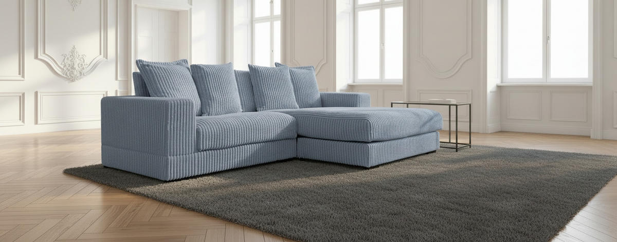 ECKSOFA Hellblau Cord  - Schwarz/Hellblau, Design, Kunststoff/Textil (285/195cm) - MID.YOU