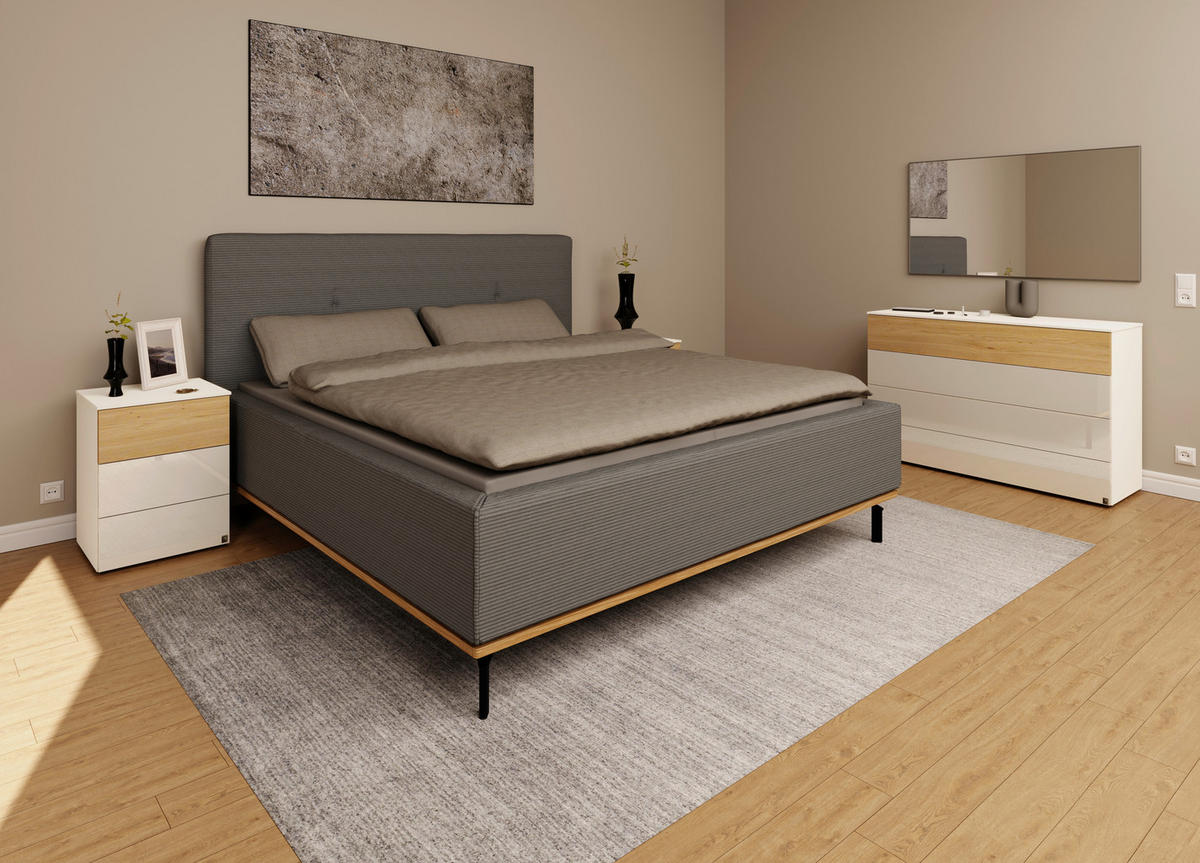 POLSTERBETT Matratze, Lattenrost, Bettkasten 180/200 cm  in Grau  - Graphitfarben/Weiß, Design, Holz/Textil (180/200cm) - Musterring