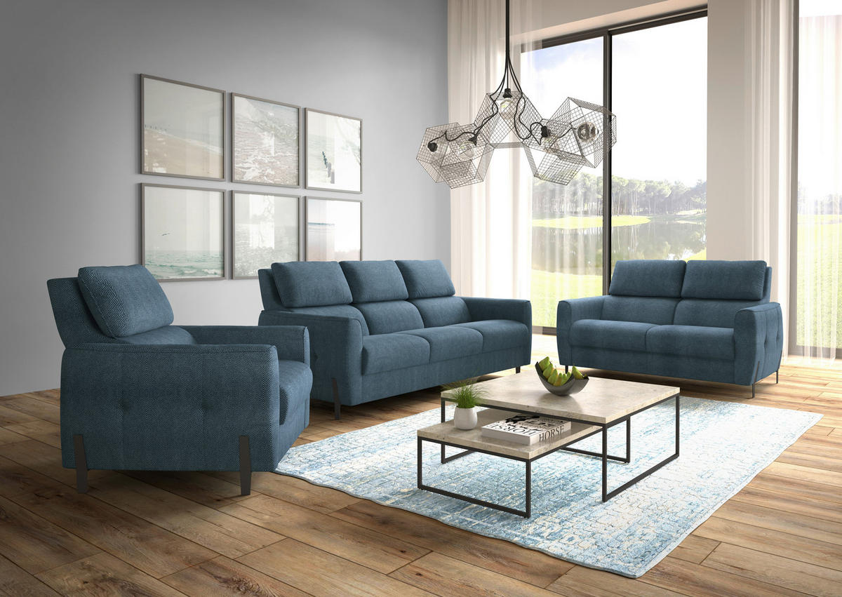 3-SITZER-SOFA Plüsch Dunkelblau  - Schwarz/Dunkelblau, Design, Textil/Metall (209/91/101cm) - Stylife