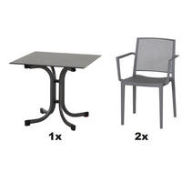 GARTENGARNITUR 3-teilig  - Anthrazit/Grau, Basics, Holzwerkstoff/Kunststoff (80/80/80cm) - Siena Garden