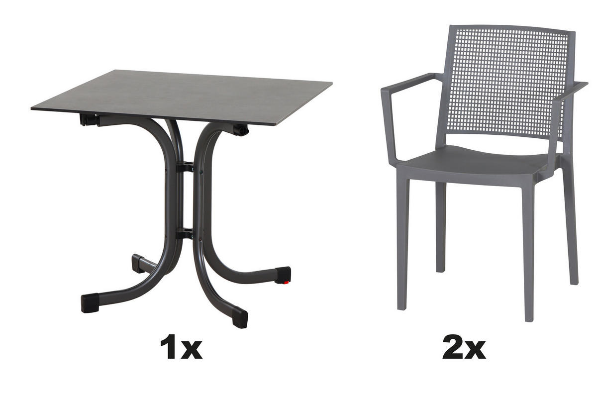 GARTENGARNITUR 3-teilig  - Anthrazit/Grau, Basics, Holzwerkstoff/Kunststoff (80/80/80cm) - Siena Garden