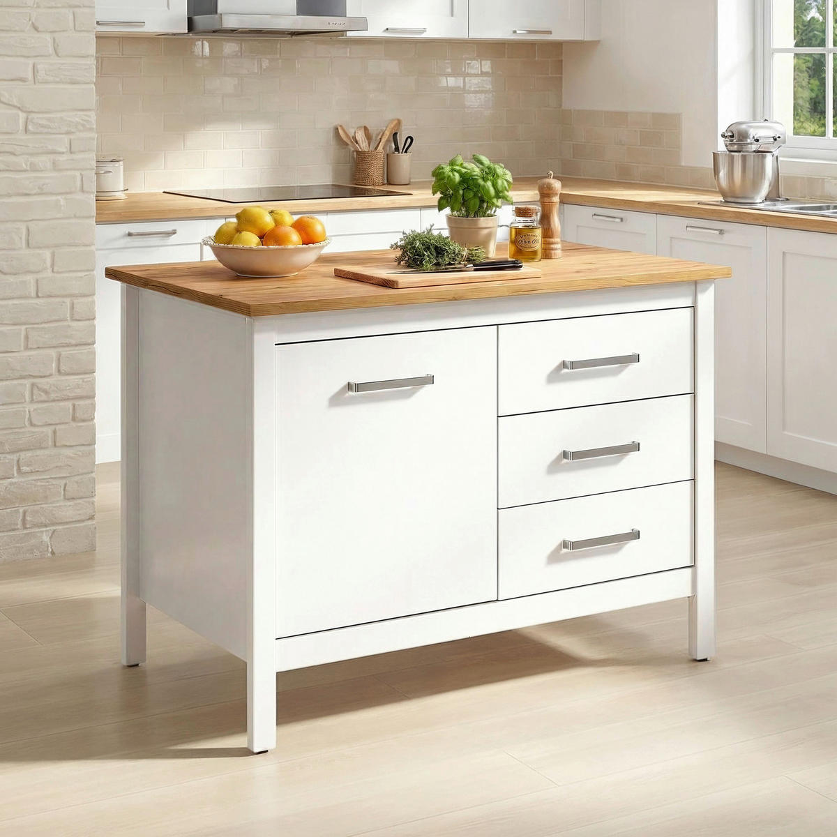 KÜCHENINSEL   in Weiß, Eiche Artisan  - Silberfarben/Weiß, MODERN, Holzwerkstoff/Metall (124/91/75cm) - home24