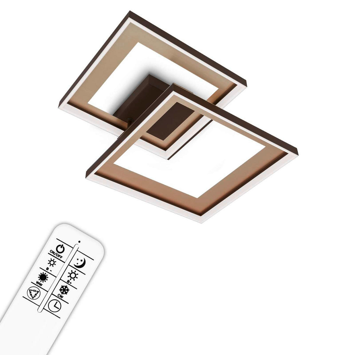 STROPNÍ LED SVÍTIDLO, 56,8/48/9,5 cm - barvy zlata/hnědá, Basics, kov/plast (56,8/48/9,5cm) - Sonnhaus