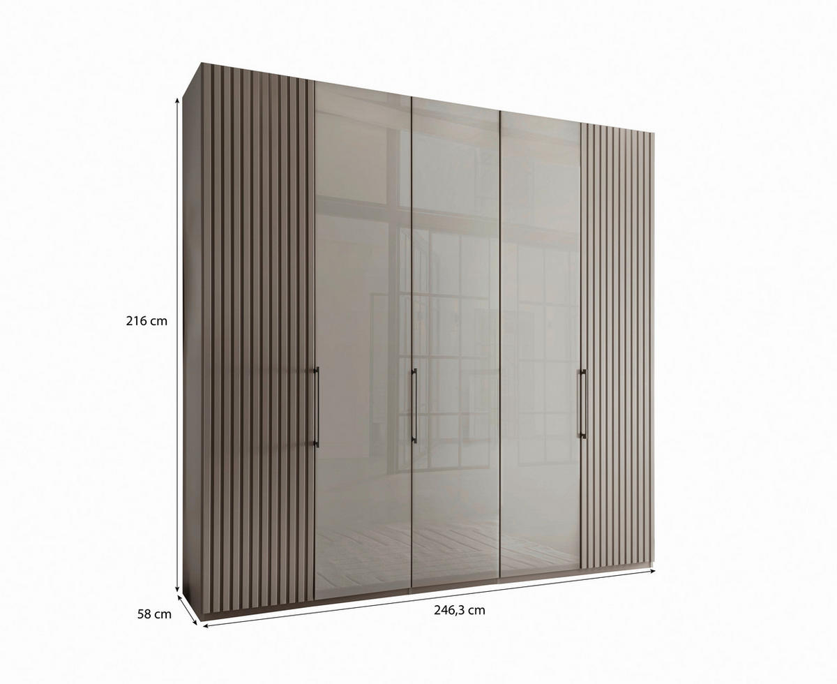 DREHTÜRENSCHRANK in Hellgrau  - Schieferfarben/Hellgrau, Design, Glas/Holzwerkstoff (250/216/58cm) - Novel