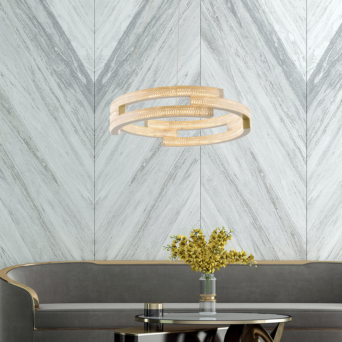 HÄNGELEUCHTE    - Goldfarben, Design, Metall (150/60/60cm)