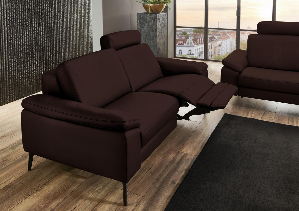 2,5-SITZER in Echtleder Braun  - Schwarz/Braun, Design, Leder/Metall (196/88/100cm) - Valdera