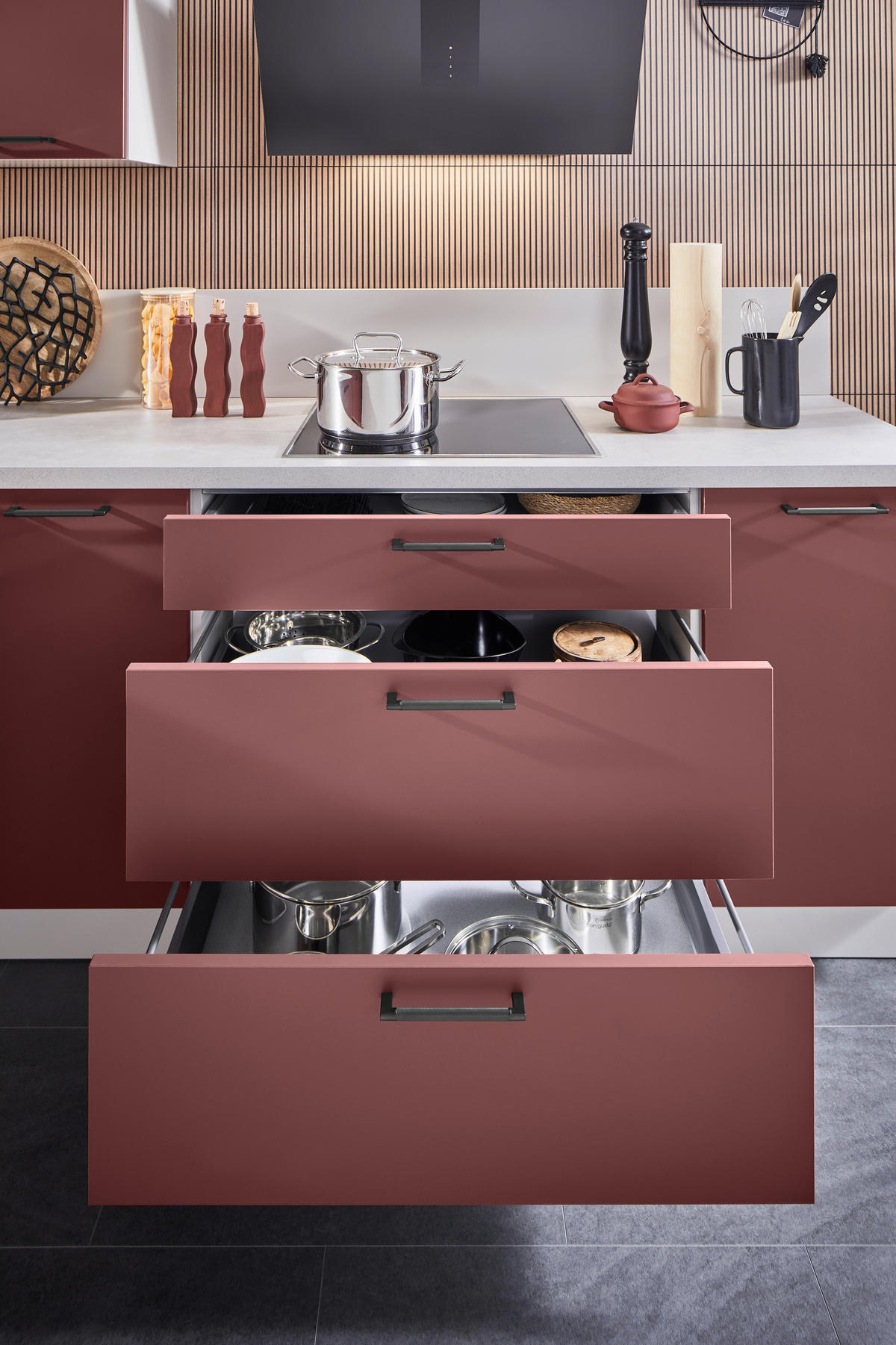 EINBAUKÜCHE   - Rot, Design, Holzwerkstoff - Celina