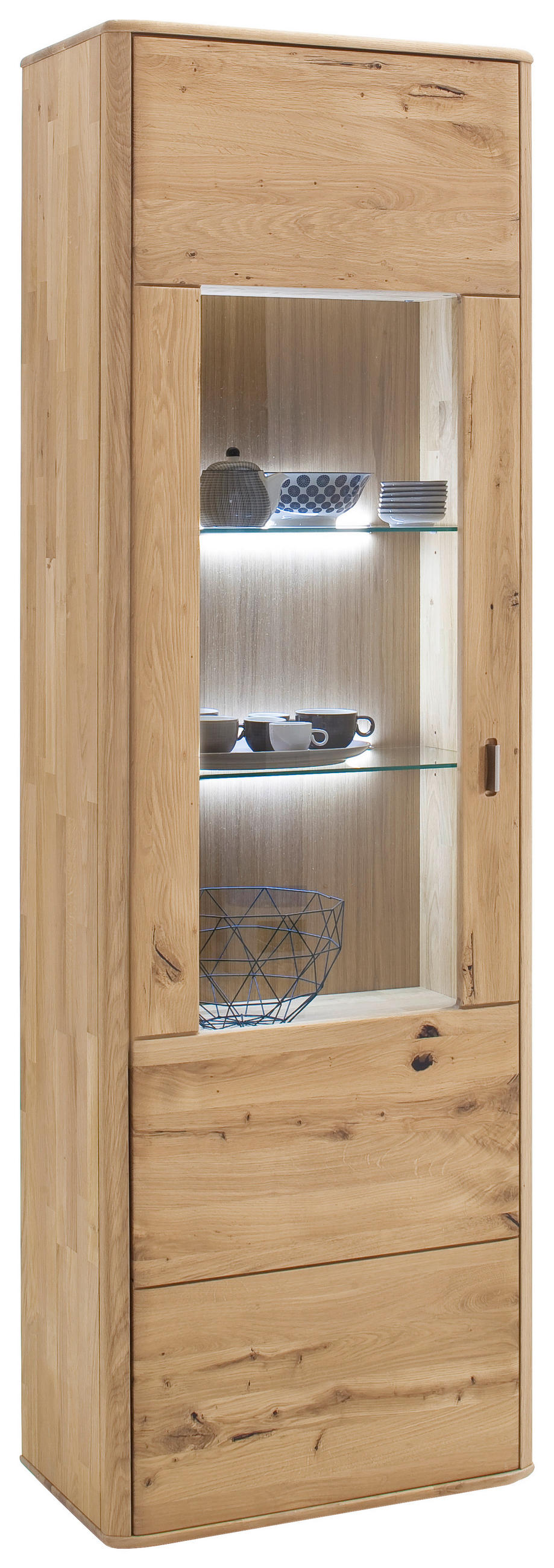 VITRINSKÅP i massiv rustik ek ekfärgad  - silver/ekfärgad, Design, metall/trä (66/208/38cm) - Livetastic