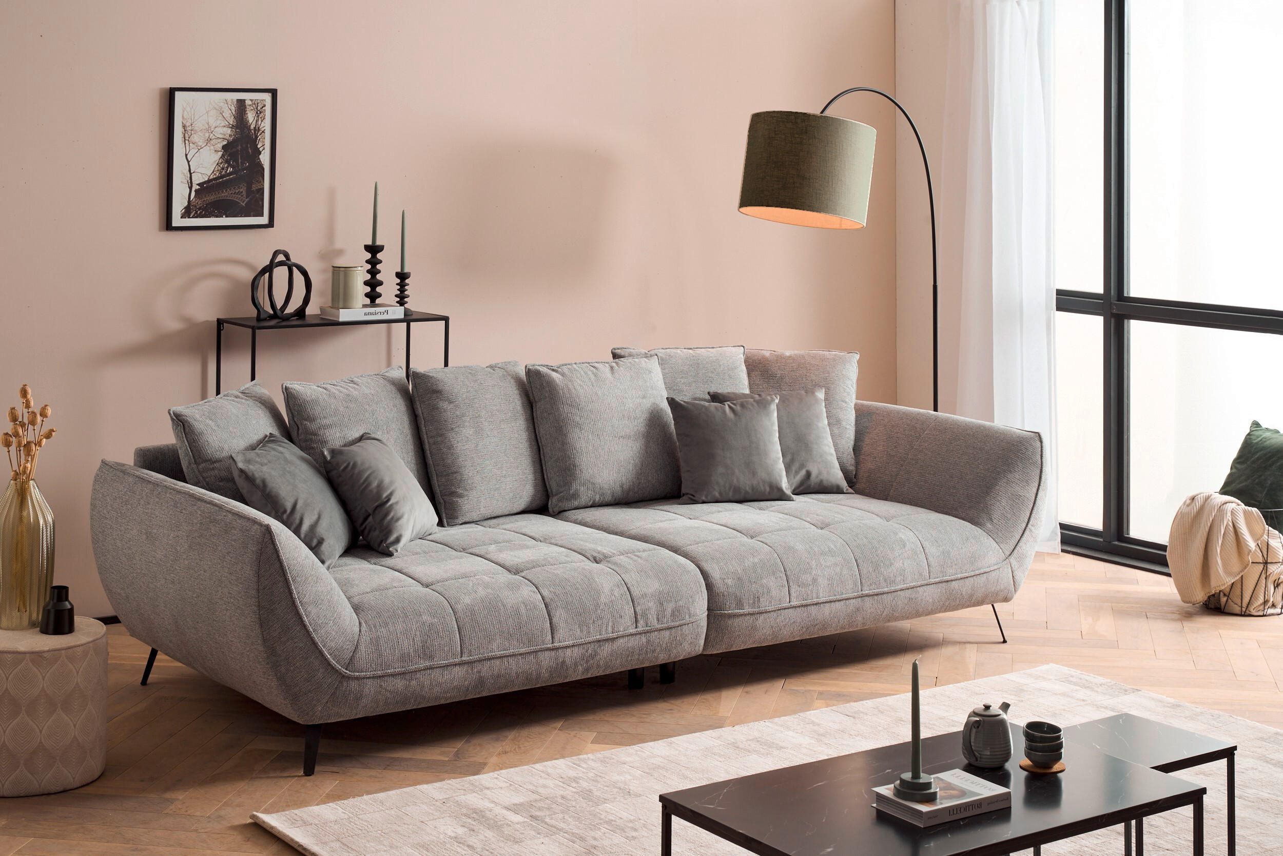 BIGSOFA in Flachgewebe Dunkelgrau  - Dunkelgrau/Schwarz, Design, Textil/Metall (311/95/130cm) - Livetastic