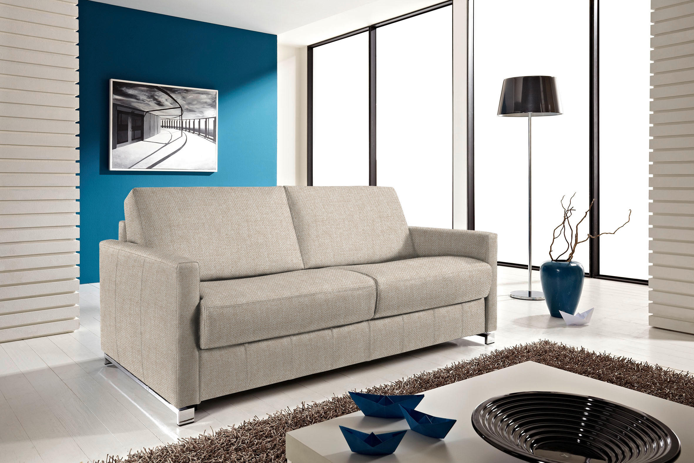 SCHLAFSOFA in Textil Beige  - Chromfarben/Beige, Design, Textil/Metall (185/84/100cm) - Bali