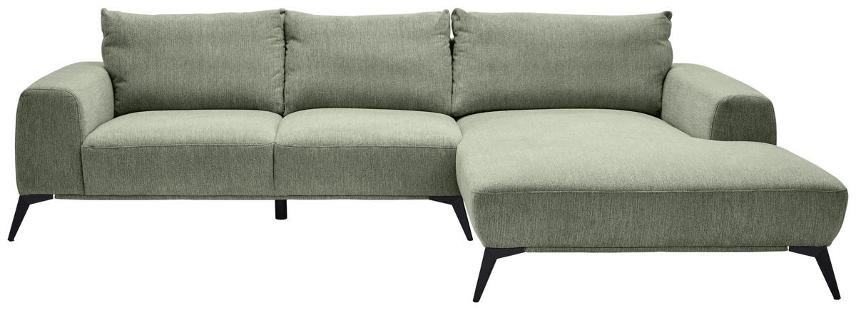 ECKSOFA in Webstoff Olivgrün  - Schwarz/Olivgrün, Design, Textil/Metall (298/187cm) - Stylife