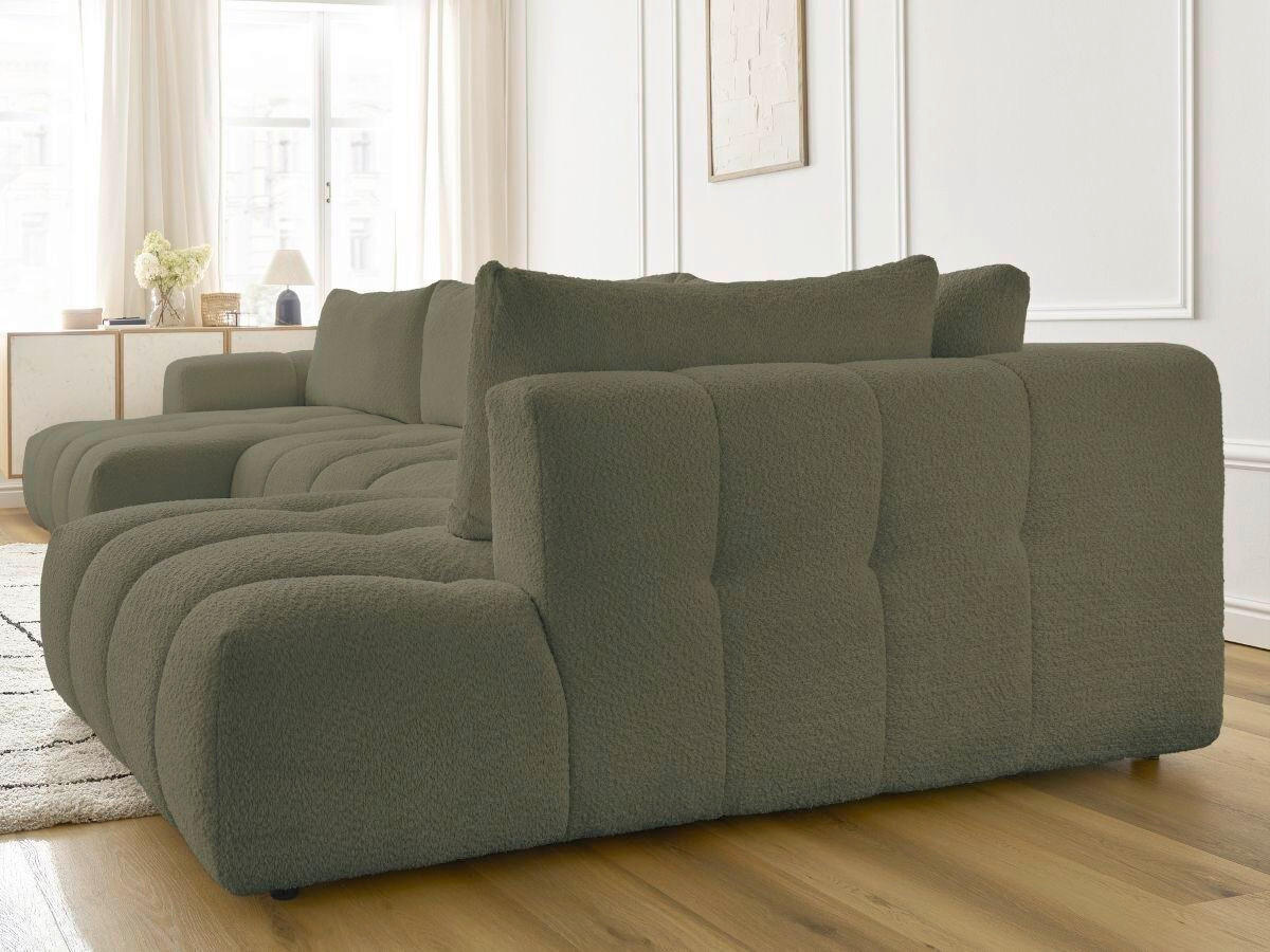 WOHNLANDSCHAFT  FUJI  Grün Bouclé  - Schwarz/Grün, MODERN, Kunststoff/Textil (160/377/204cm)