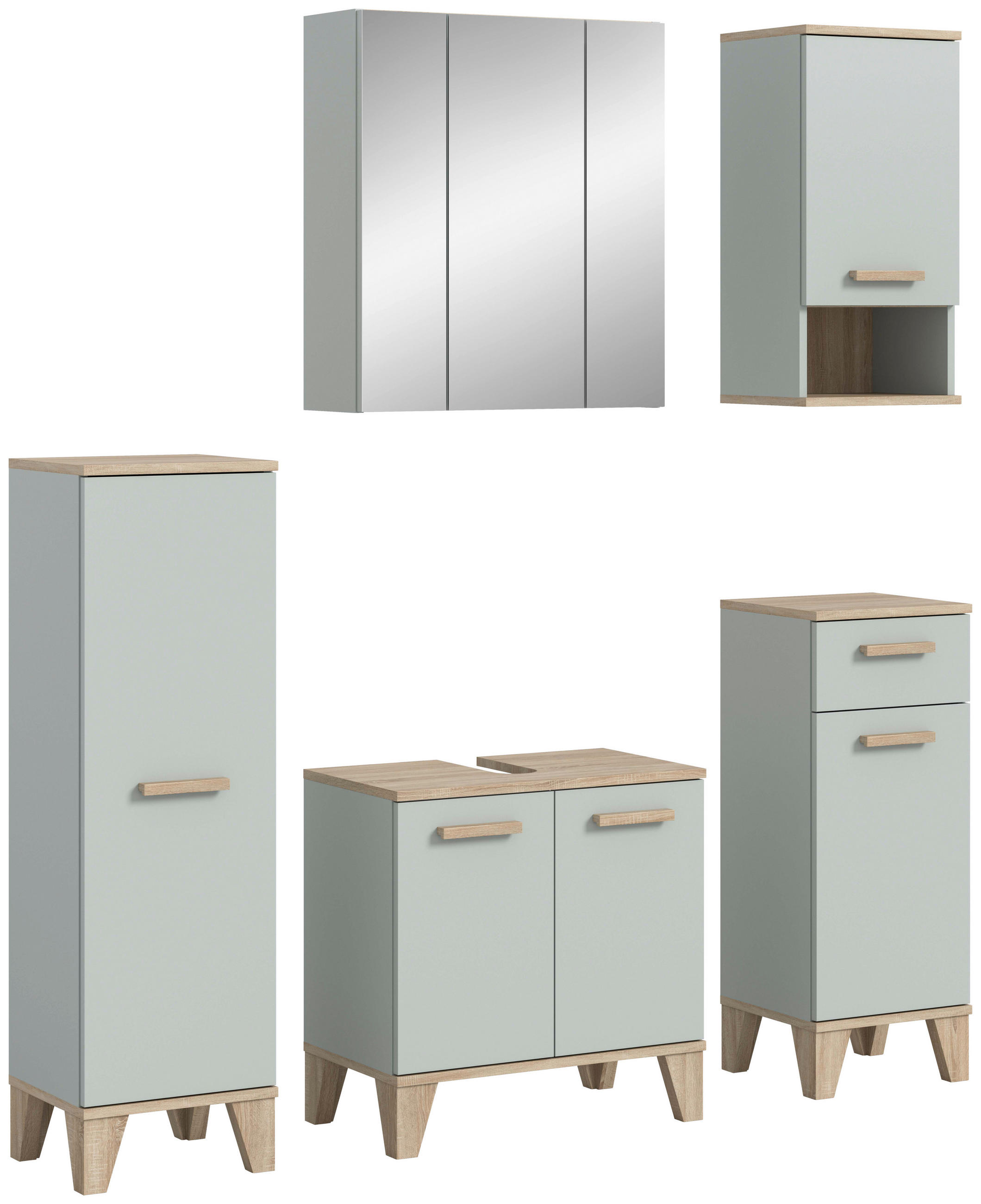 BADEZIMMER 5-teilig 128 cm - Eiche San Remo/Graugrün, Modern, Holzwerkstoff/Kunststoff (128cm) - MID.YOU