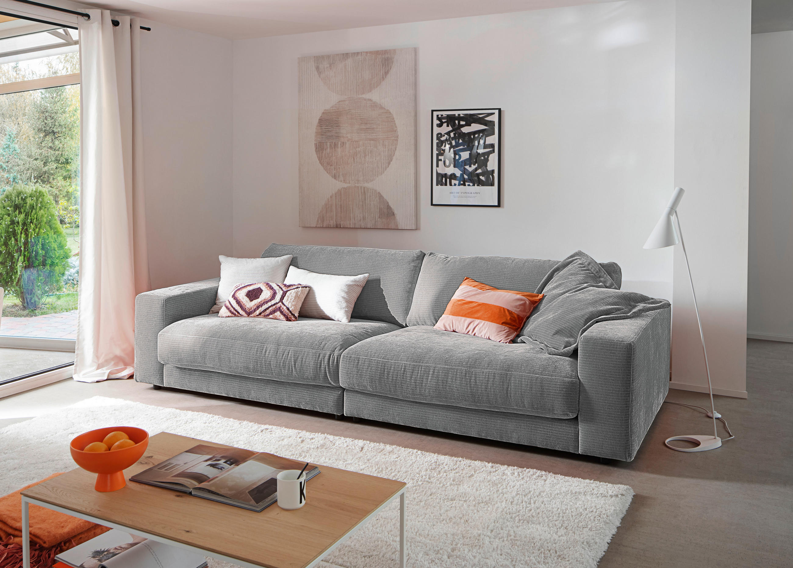 3-SITZER-SOFA in Chenille Grau  - Schwarz/Grau, Design, Kunststoff/Textil (290/86/127cm) - Lomoco