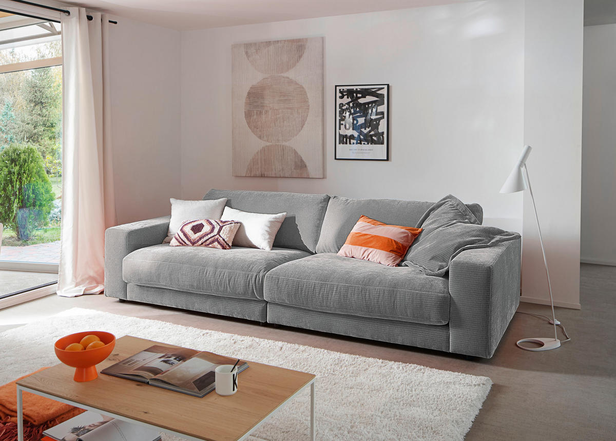 3-SITZER-SOFA in Chenille Grau  - Schwarz/Grau, Design, Kunststoff/Textil (290/86/127cm) - Lomoco