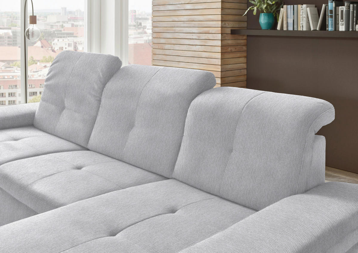 ECKSOFA in Flachgewebe Silberfarben  - Silberfarben/Schwarz, Design, Textil/Metall (297/174cm) - Beldomo Style