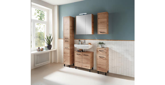 WASCHBECKENUNTERSCHRANK 60/53/33 cm  - Eichefarben/Schwarz, Design, Holzwerkstoff/Metall (60/53/33cm) - Xora