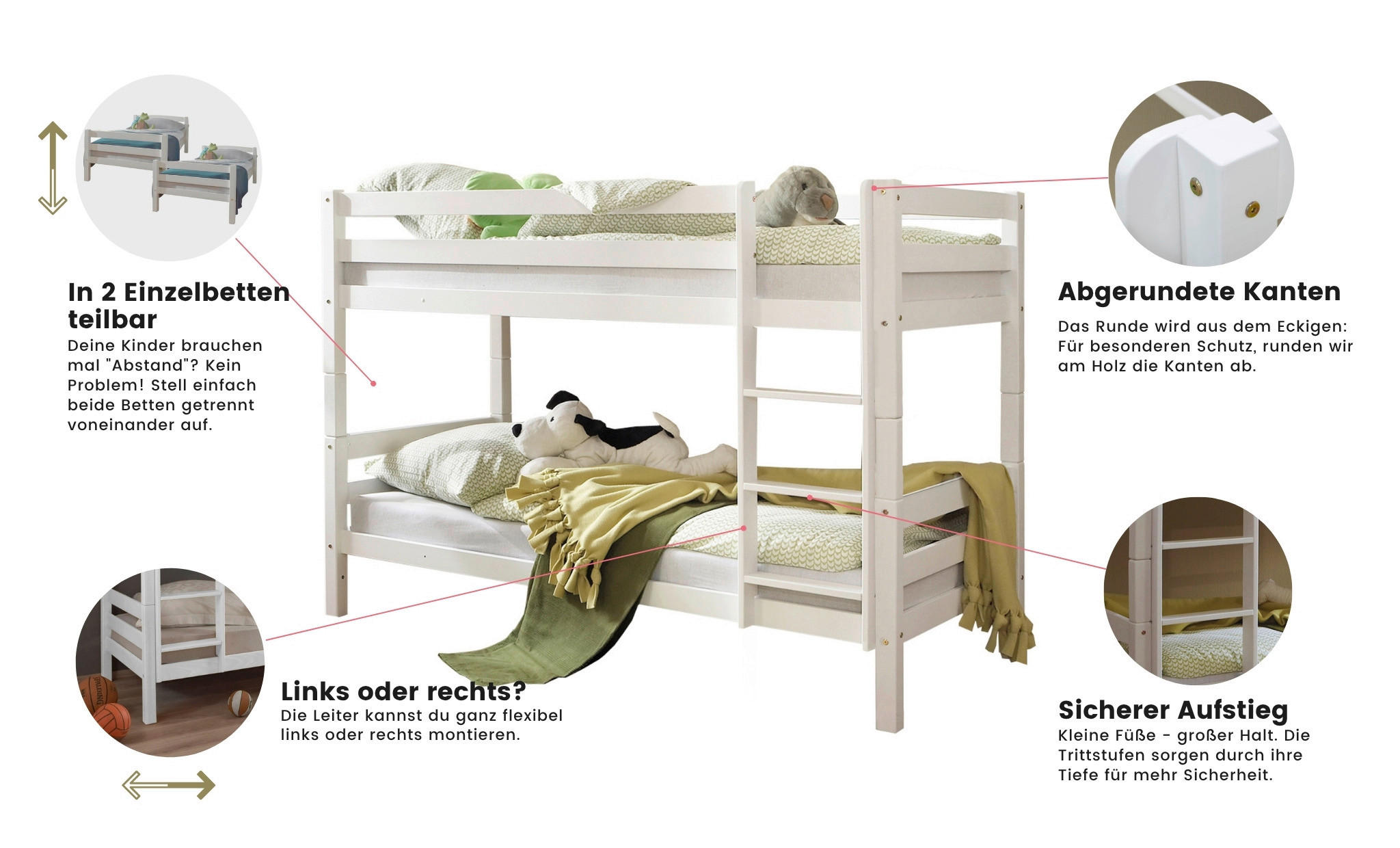 ETAGENBETT - Weiß, Basics, Holz (90/200cm) - MID.YOU