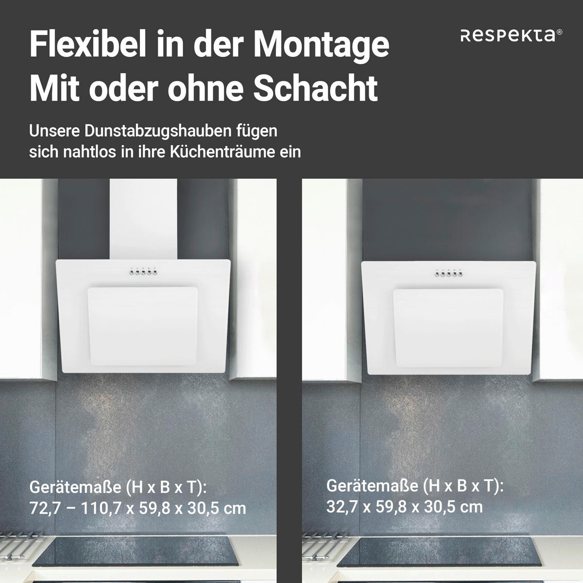 DUNSTABZUGSHAUBE CH21060WBZ  - Weiß, Trend, Glas/Metall (59,8/72,7-110,7/30,5cm) - Respekta
