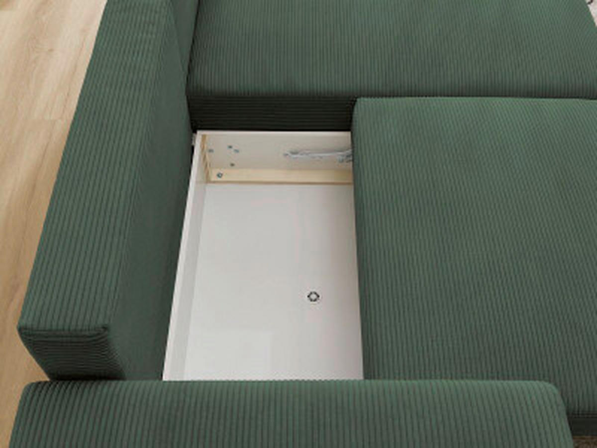 ECKSOFA Ottomane rechts  ATILLA Dunkelgrün Cord  - Dunkelgrün/Schwarz, MODERN, Kunststoff/Textil (244/149cm)