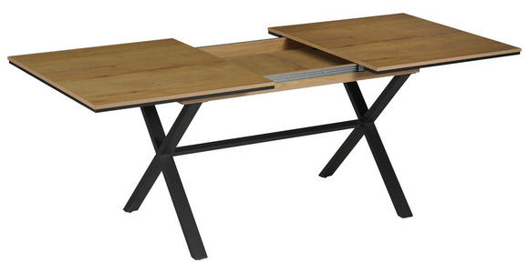 ESSTISCH Schwarz, Eichefarben rechteckig  ausziehbar  - Eichefarben/Schwarz, Design, Holzwerkstoff/Metall (160-200/90/76cm) - Carryhome