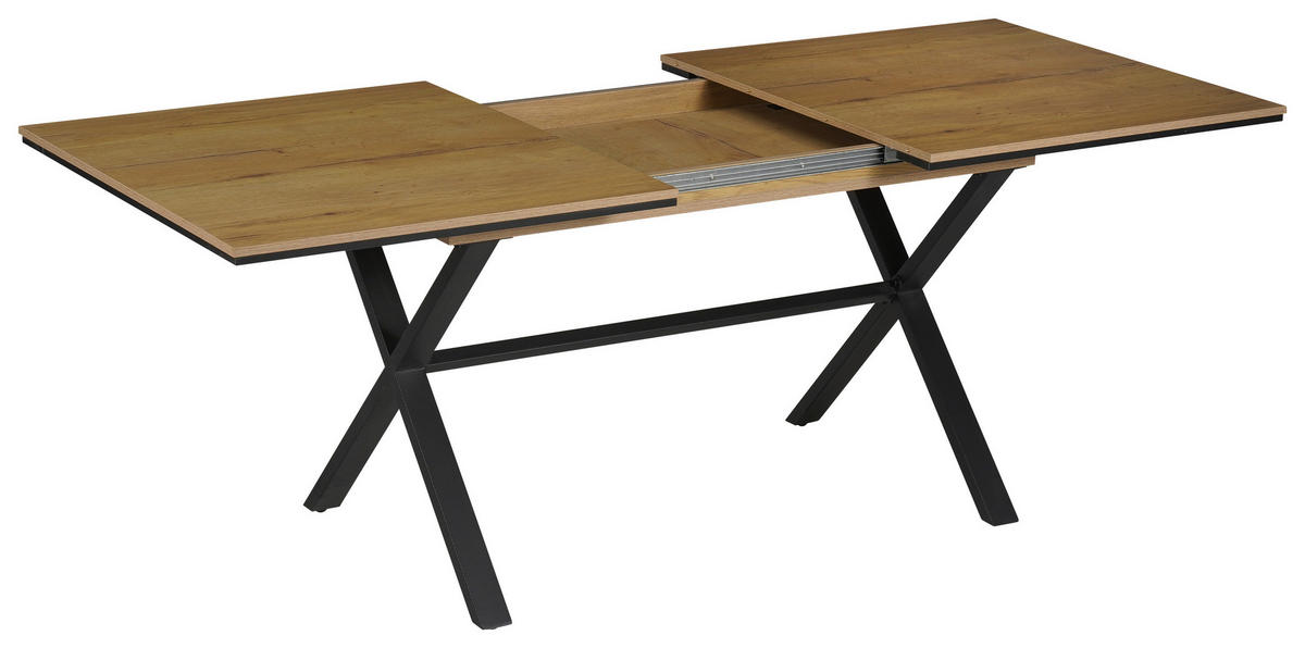 ESSTISCH Schwarz, Eichefarben rechteckig  ausziehbar  - Eichefarben/Schwarz, Design, Holzwerkstoff/Metall (160-200/90/76cm) - Carryhome