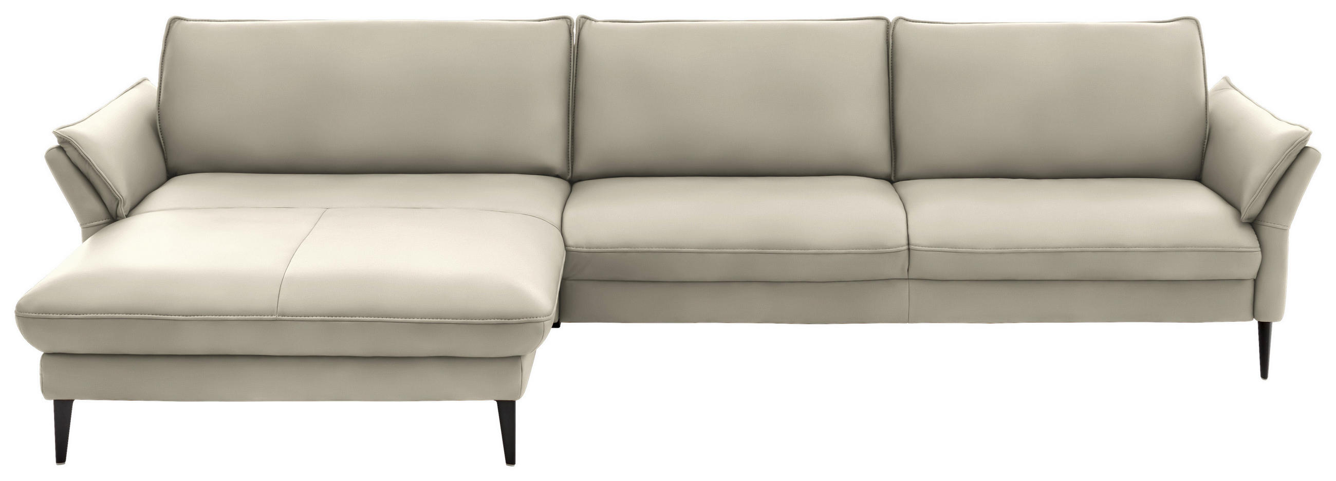 ECKSOFA in Echtleder Ecru  - Ecru/Schwarz, Design, Leder/Metall (172/334cm) - Hukla