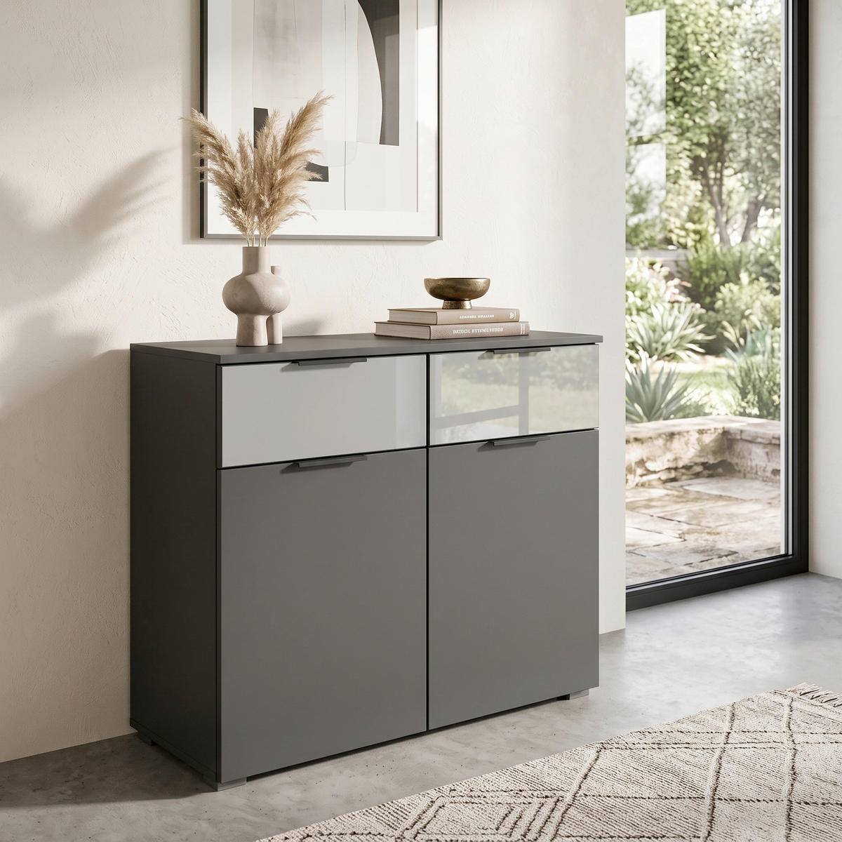 BYRÅ 80/81/42 cm  - grå/lönnfärgad, Modern, metall/trämaterial (80/81/42cm) - Rauch Möbel