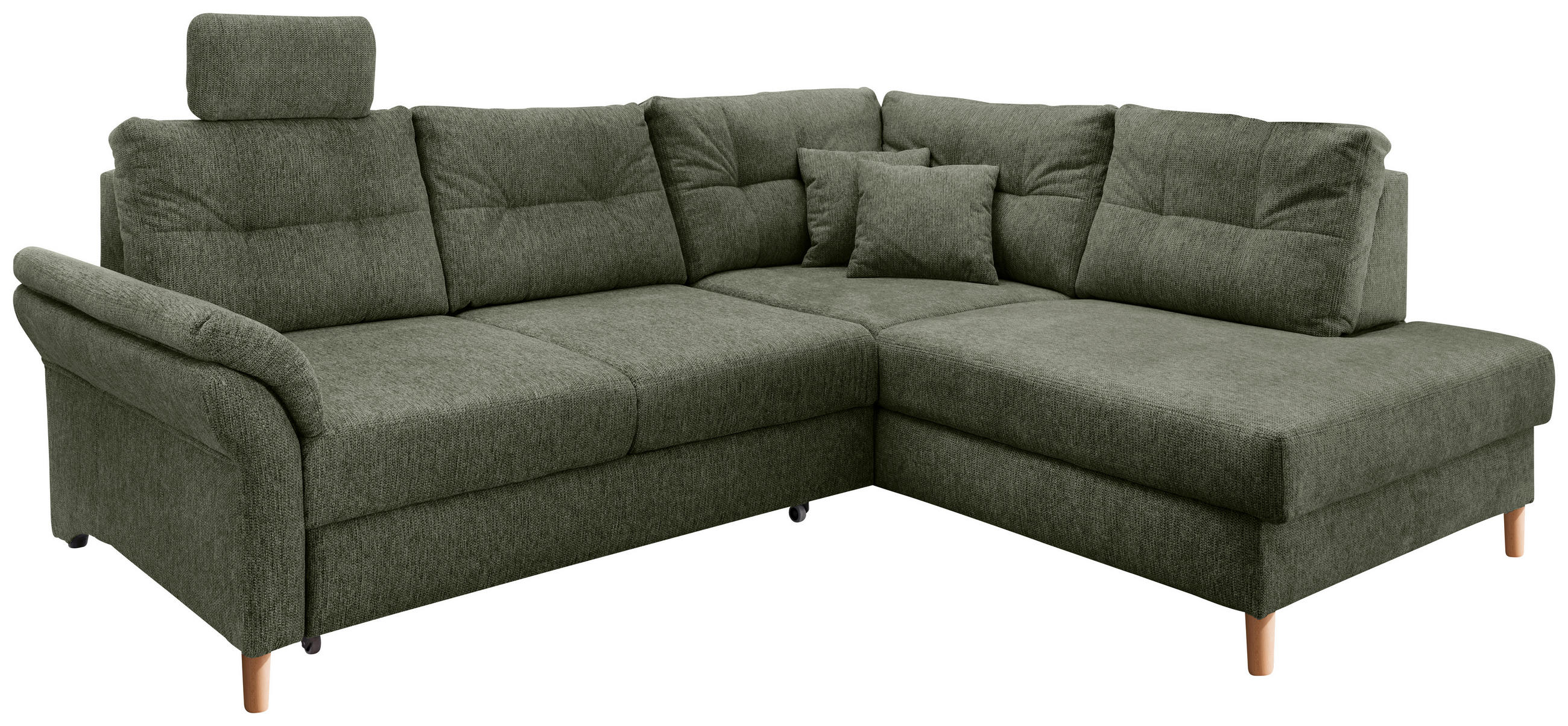 ECKSOFA Dunkelgrün Chenille  - Dunkelgrün/Naturfarben, MODERN, Holz/Textil (264/206cm) - Livetastic