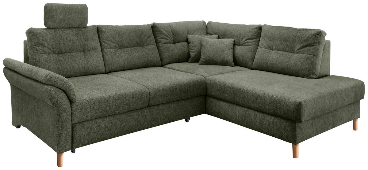 ECKSOFA in Chenille Dunkelgrün  - Dunkelgrün/Naturfarben, Modern, Holz/Textil (264/206cm) - Livetastic