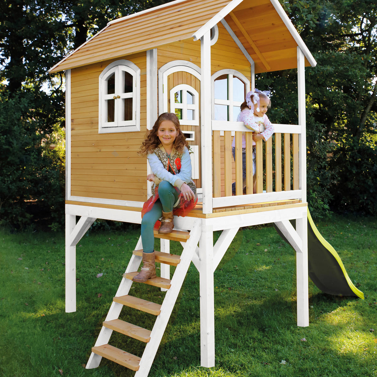 SPIELHAUS 318/272/191 cm  - Braun/Weiß, KONVENTIONELL, Holz (318/272/191cm) - Ambia Garden