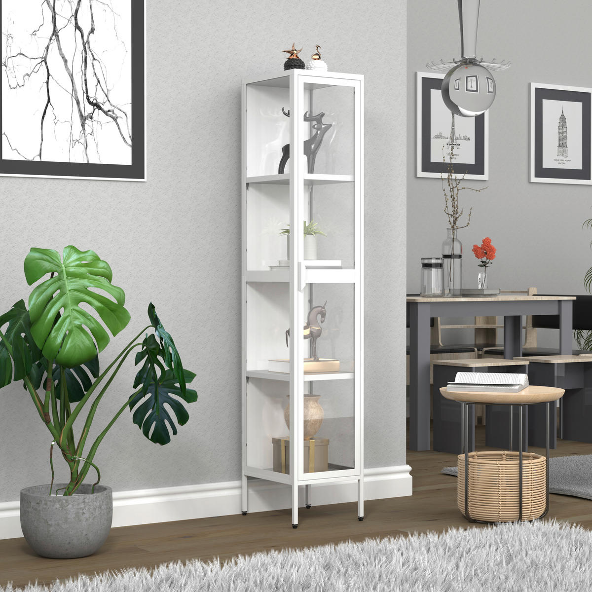 VITRINA 30/160/35 cm   - bijela/prozirno, Design, staklo/metal (30/160/35cm) - MID.YOU