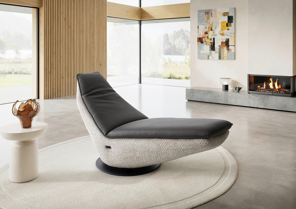 RELAXLIEGE Echtleder Chenille Dunkelgrau, Grauweiß  - Dunkelgrau/Grauweiß, Design, Leder/Textil (78cm) - Koinor