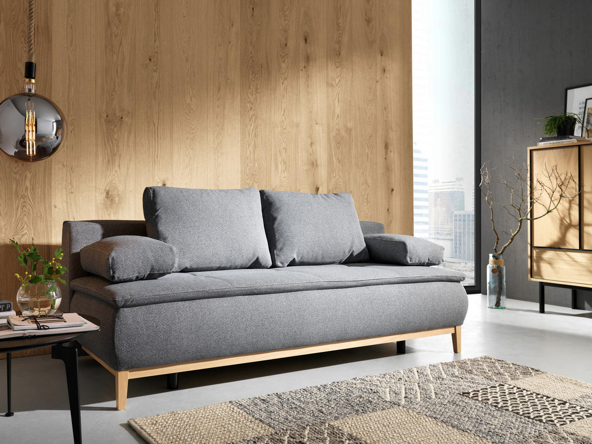 BOXSPRINGSOFA in Webstoff Grau  - Eichefarben/Beige, Design, Holz/Textil (202/78/93/100cm) - Venda