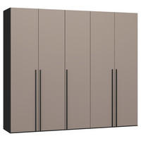 DREHTÜRENSCHRANK 253/220/59 cm,  in Hellbraun, 5-türig  - Hellbraun/Schwarz, Design, Glas/Holzwerkstoff (253/220/59cm) - Jutzler