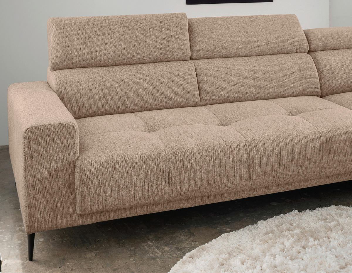 ECKSOFA Hellbraun Chenille  - Hellbraun/Schwarz, KONVENTIONELL, Textil/Metall (276/188cm) - Livetastic